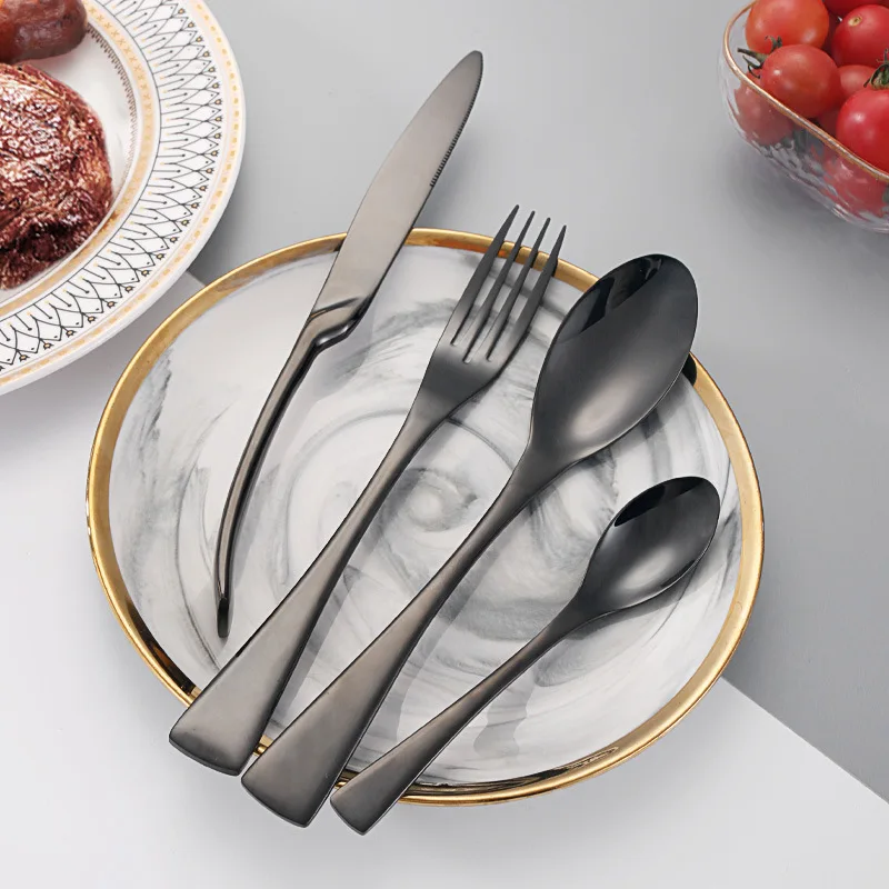 4pcs Black Cutlery Stainless Steel Fork Knife Dinnerware Set Western Tableware Set