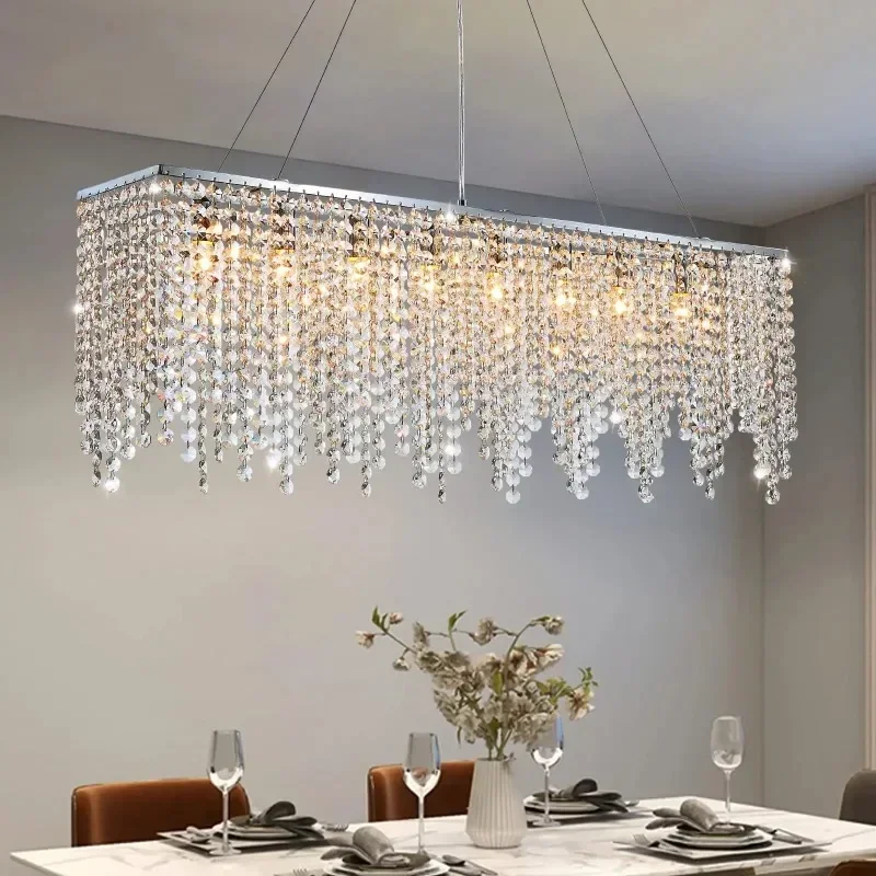 Nordic Modern Living Room Light Luxury Crystal LED Chandelier Chrome Restaurant Room Hotel High-End