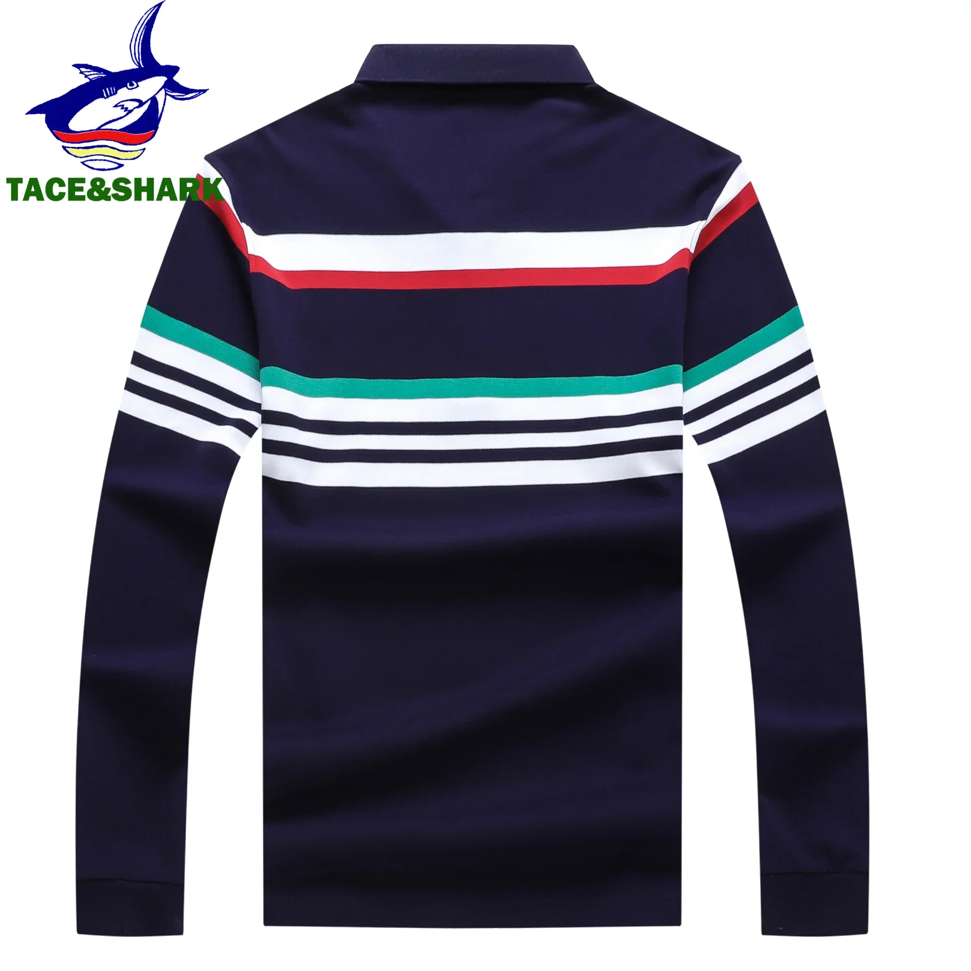 TACE&SHARK High Quality Men\'s Long Sleeve Striped Polo Shirt for Autumn Casualwear Breathable Casual Top