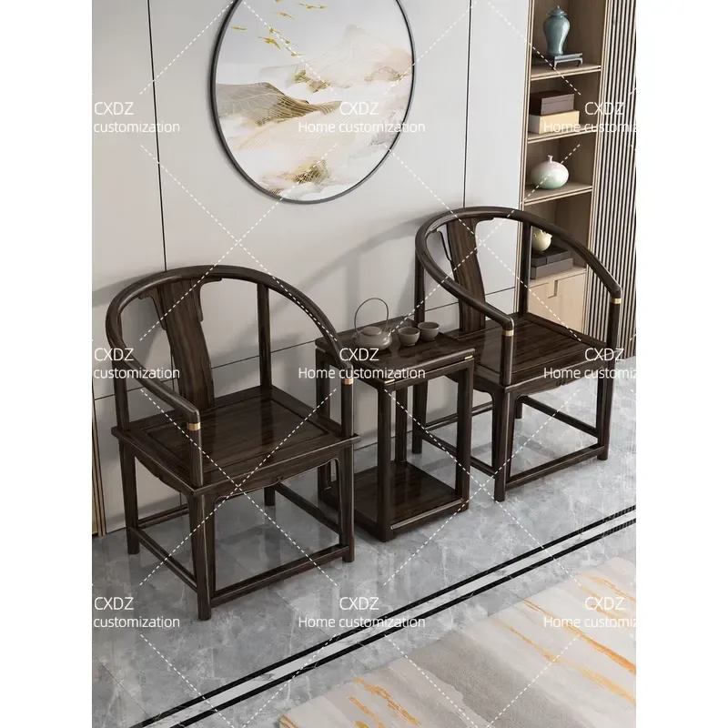 New Chinese Style Solid Wood Armchair 3 Piece Set Modern Living Room Bedroom Balcony Leisure Chair