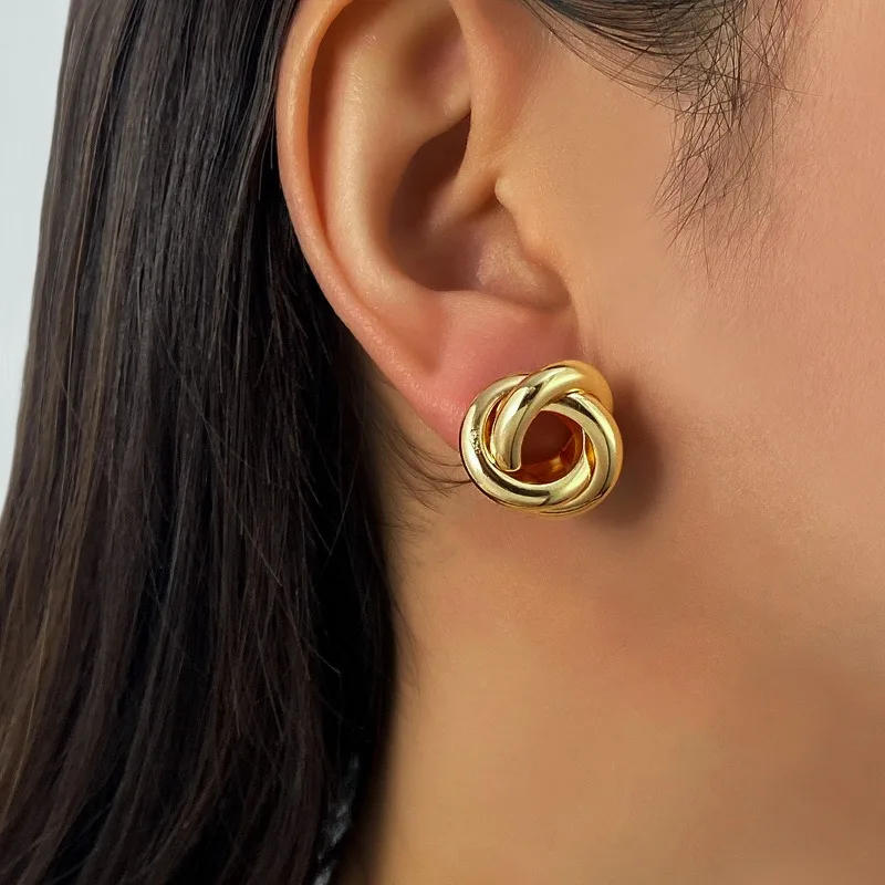 Fashion Geometric Twist Fried Dough Twists Earrings Matte Texture Hollowed Out Vintage Style Elegant Earrings Women
