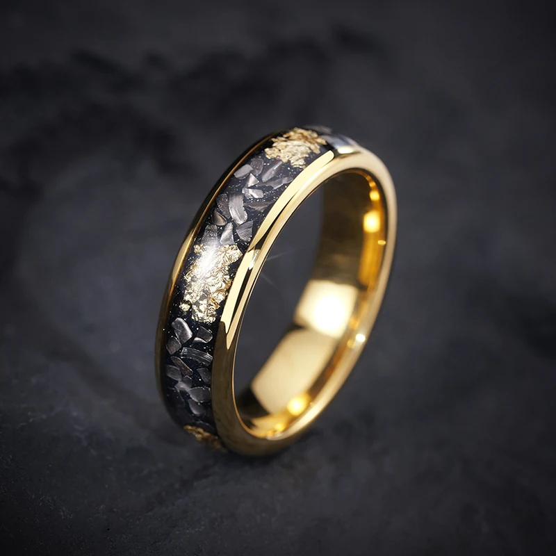 

Saya Fashionable Romantic Tungsten Ring, 6mm Width Bicolor Design, Gold & Black Tone Stylish Finger Ring for Daily Wear/Gift