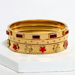 3pcs Fashion Gold Color Stainless Steel Flower Five Stars Bracelets Bangles For Women Love Cute Stacking Jewelry Party Gift