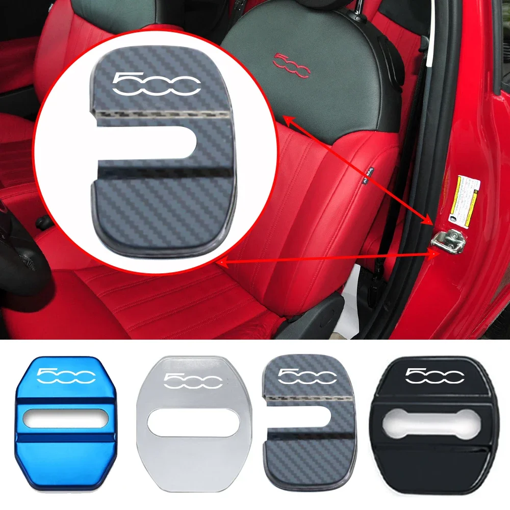 4pcs Car Door Lock Cover Auto Protection Case For Fiat 500 60th Anniversary 120 Anniversary 500C 500E 500L 500S 500X Riva Tubro