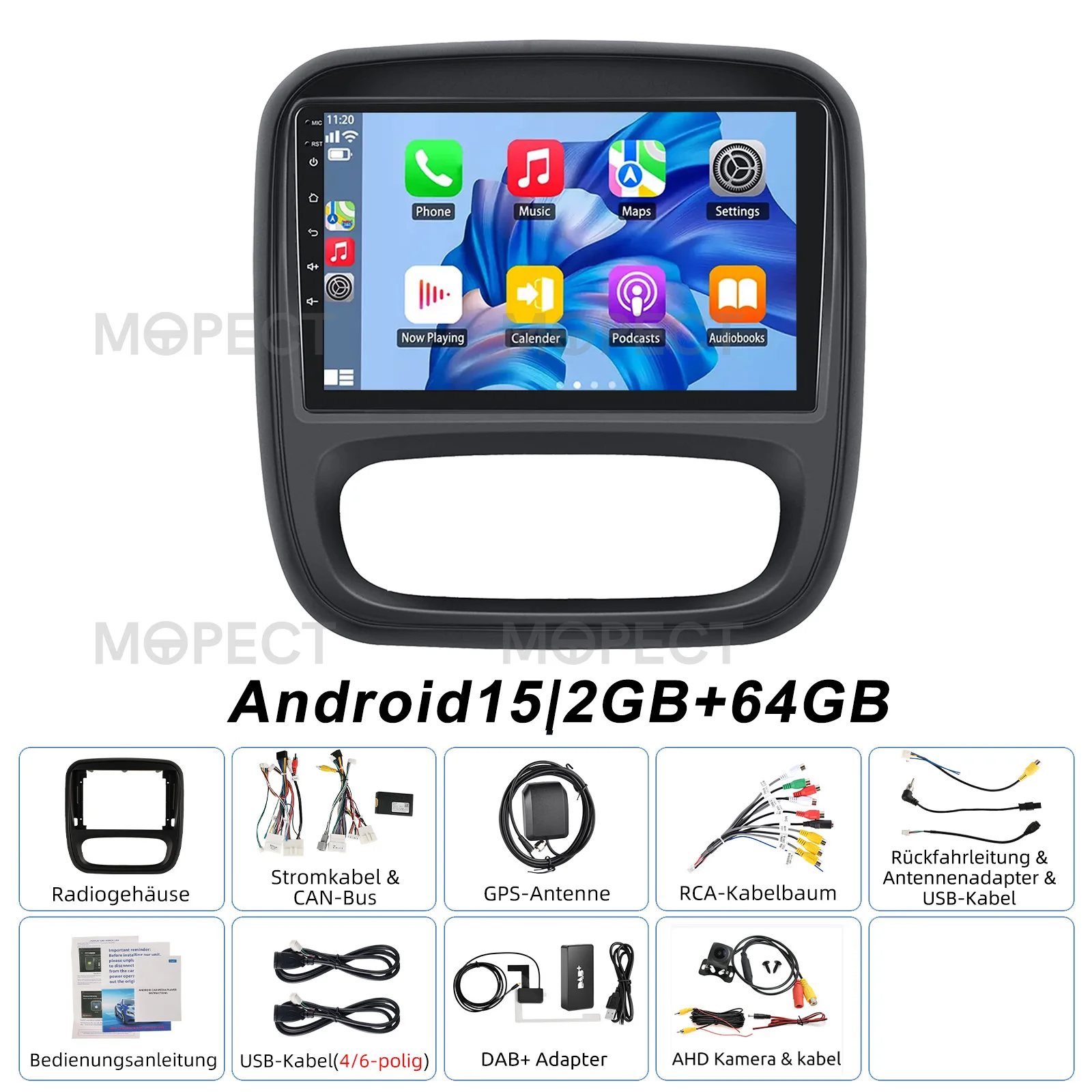 MOPECT 64GB Android 15 Autoradio DVR DAB+ Android15 AM FM voor Vauxhall Vivaro B 2014-2019 Autostereo Radio Carplay GPS BT WiFi