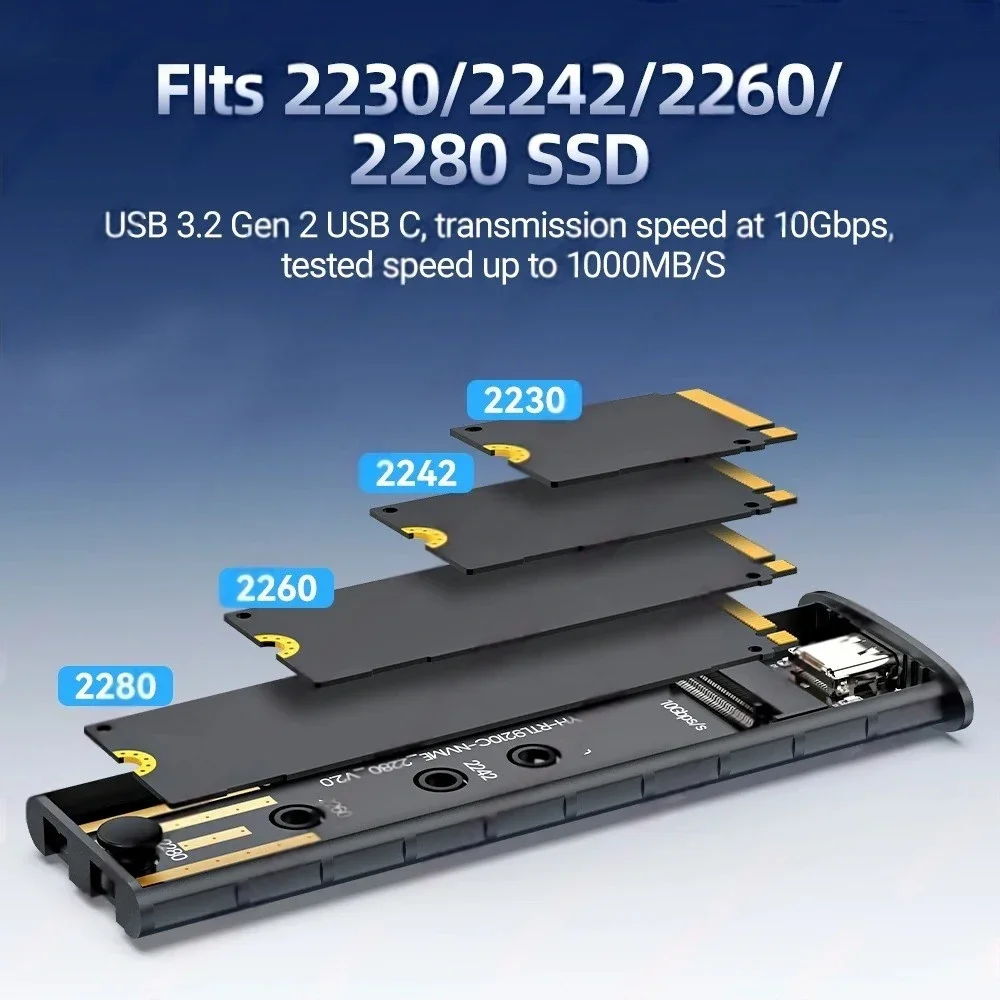 M.2 SATA NVMe Enclosure 10Gbps External SSD Case Type C USB 3.1 Hard Drive Adapter M.2 2230 2242 2260 2280 Storage Box for PC