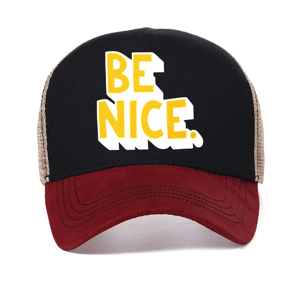 قبعة بيسبول مطبوعة من Be Nice مع أقوال مضحكة للجنسين، قبعة شمس صيفية عصرية كاجوال قابلة للتعديل، قبعات سائقي الشاحنات الشبكية، قبعة Snapback