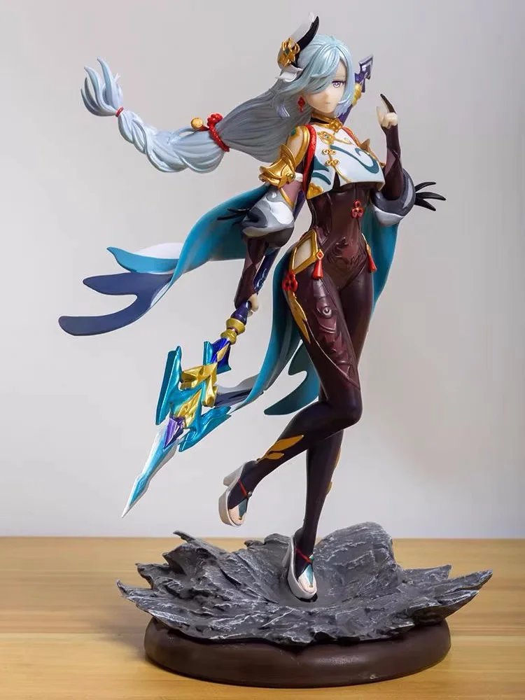 

30CM Anime Figure Genshin Impact Shenhe Standing White Hair Holding Gun Model Toy PVC Collectible Figurine Toy Gift Hutao/klee
