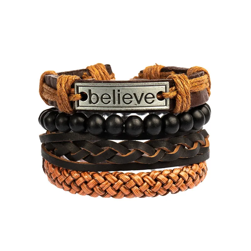 Punk Harajuku Gothic Retro Fashionable Individuality Night club Hip hop Metal fittings Leather Assembly Hand knitting Bracelet