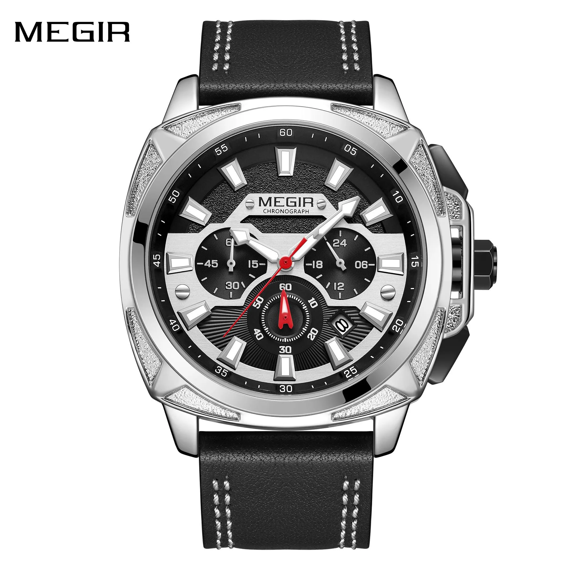 MEGIR Men Sport Watches 46MM Big Dial Chronograph Clock Luxury Quartz Casual Wristwatch Waterproof with Auto Date Relogio +Box