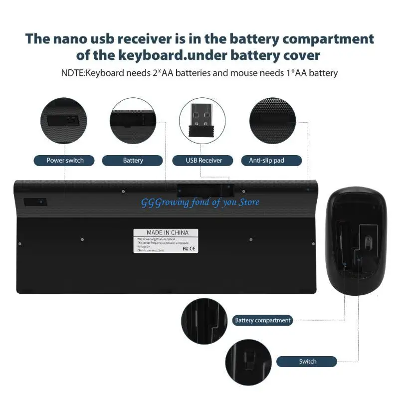 

H9EB 2.4Ghz Wireless Keyboards and Mouse Set Keyboards Mouse Combos Set for Notebook Laptops Desktop PC Computer