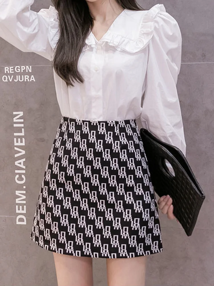 High Waist Mini Spring Summer Black White New Print Short Skirt Women Slim Autumn Female Casual Drop Ship