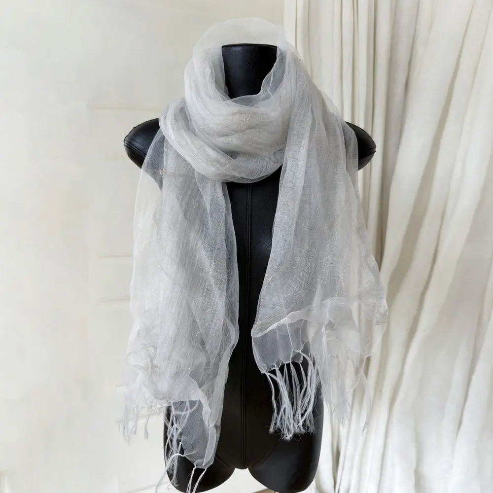 Women Summer Sunscreen Scarf Organza Cotton Linen Tassel Shawl Thin Breathable Lightweight Fashion Beach Wrap