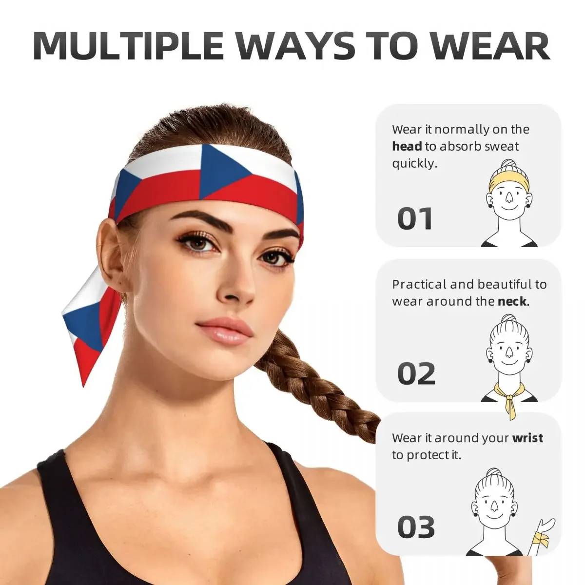 Sports Headband Head Tie Czechia Flag Bandana Sweatbands Yoga Tennis Headwrap For Adult