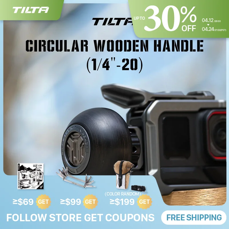 

TILTA TA-CWH-1420-SG Круглая деревянная ручка (1/4 "-20) для клетки DJI в TILTA Универсальная легкая боковая ручка, простая в удерживающая
