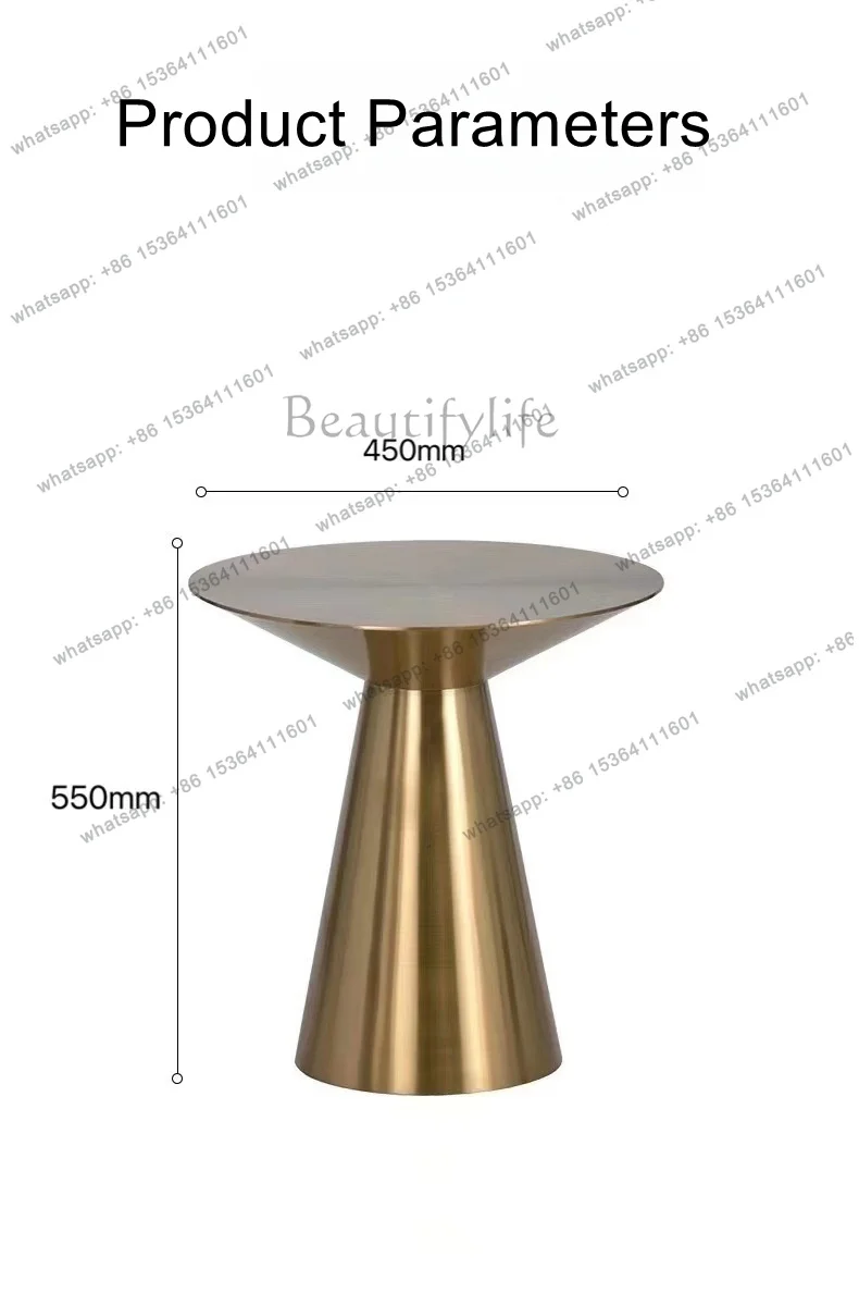 YJ Titanium Original Color All Stainless Steel Edge Table, Conical Simple Living Room, Hotel Lobby, Club Corner Table