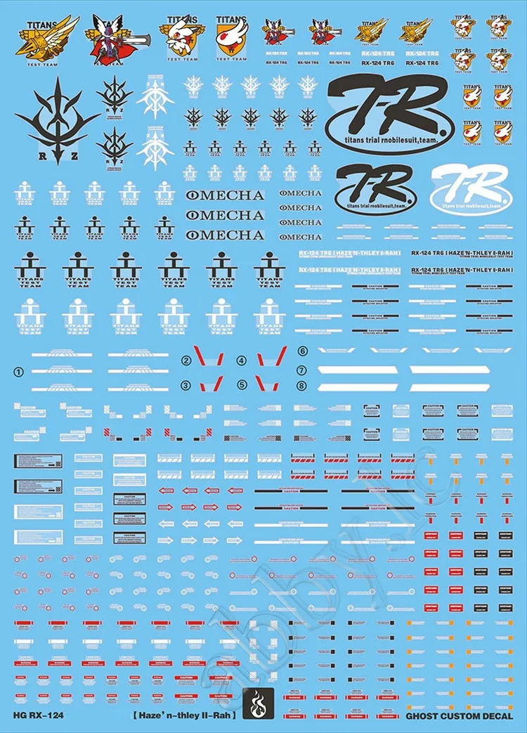 for HG UC 1/144 RX-124 TR-6 Haze'n-thley II Rah AOZ Advance of Zeta The Flag of Titans Water Cut UV Light-reactive Decal Sticker