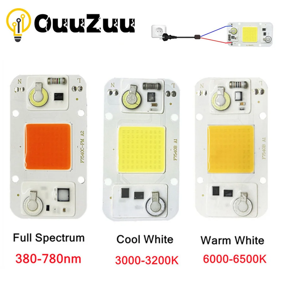 Hydroponice AC 220V 50W 30W 20W Cob Led Grow Light Chip Full Spectrum 370nm-780nm สำหรับในร่มโรงงาน Seedling Grow และดอกไม้