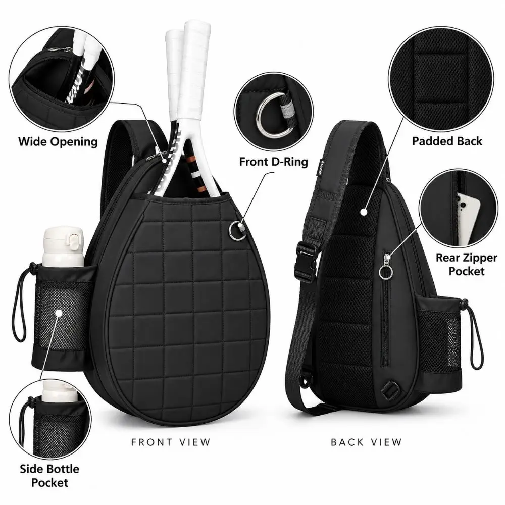 Lightweight Tennis Racket Bag Foam Padded Large Capacity Tennis Shoulder Bag Waterproof Wet Dry Separation