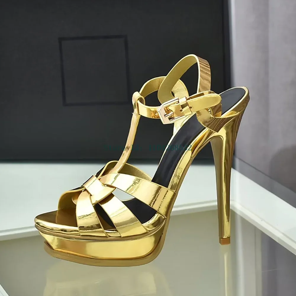 

Platform T Strap Weaving Sandals Sexy Pointed Toe Thin Heel Buckle Strap New Arrivals Fashion Women Modern Shoes