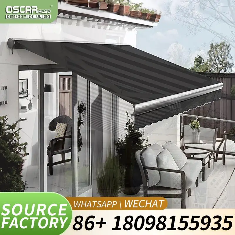 Outdoor Modern Motorized Awning with LED Light Retractable PVC Roof Custom Sizes for Patio Garden Balcony  Retractable Awning