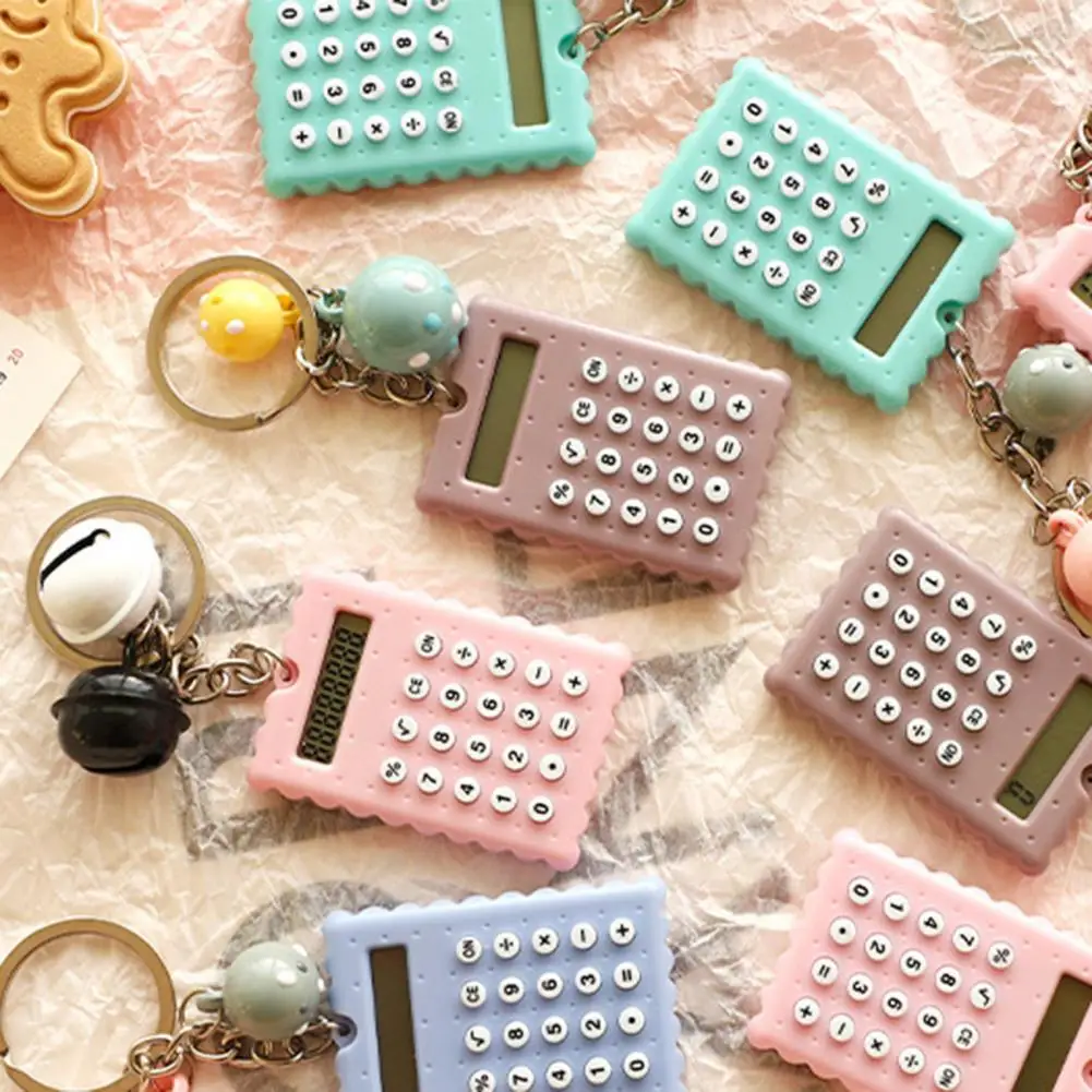 Calculadora de bolsillo llamativa, llavero con forma de galleta de dibujos animados, calculadora con pantalla Lcd de 8 dígitos, duradera para sobre la marcha