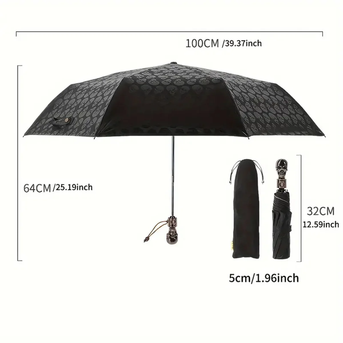 Creative skull head fully automatic tri-fold umbrella UV protection sunny and rainy umbrella windproof sunshade men and women su