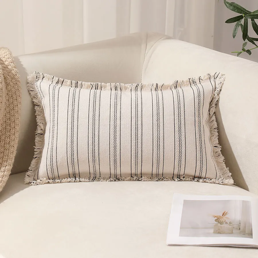 Summer Boho Pillow Covers 30x50 Living Room Sofa Fringed Edges Decorative Striped Throw Pillow Cover BreathableHome Decor