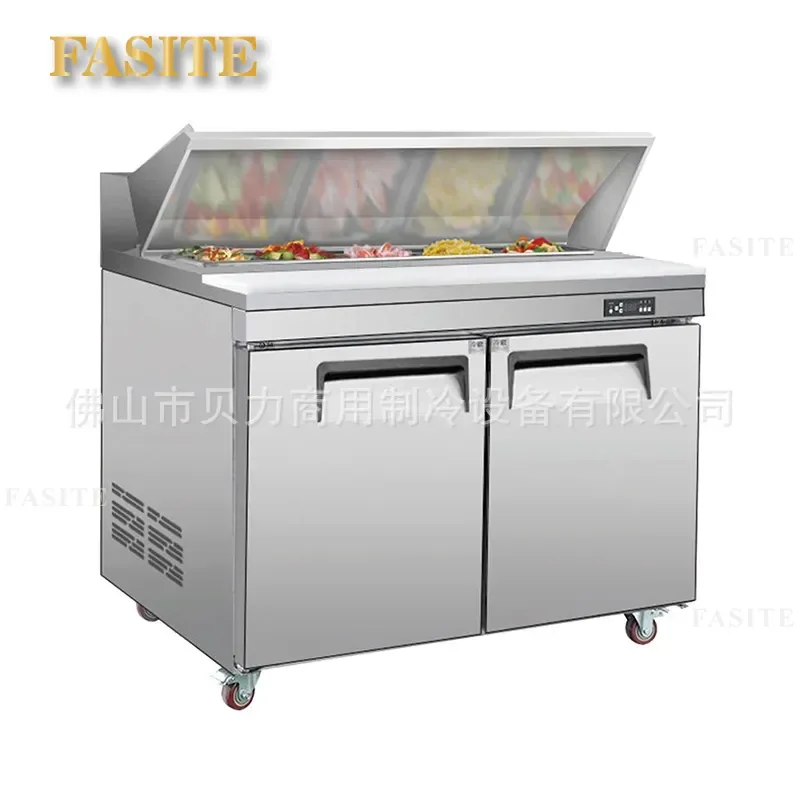 For Commercial Pizza Salad Refrigerated Workbench Stainless Steel Air Cooled Fresh Keeping Display Console Kitchen Prep Table