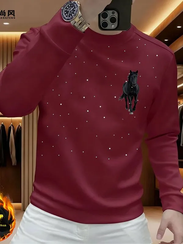 

Красная толстовка с длинными рукавами и принтом из страз для мужчин и женщин, повседневная, осенне-зимняя, модная, новогодняя, традиционная китайская...