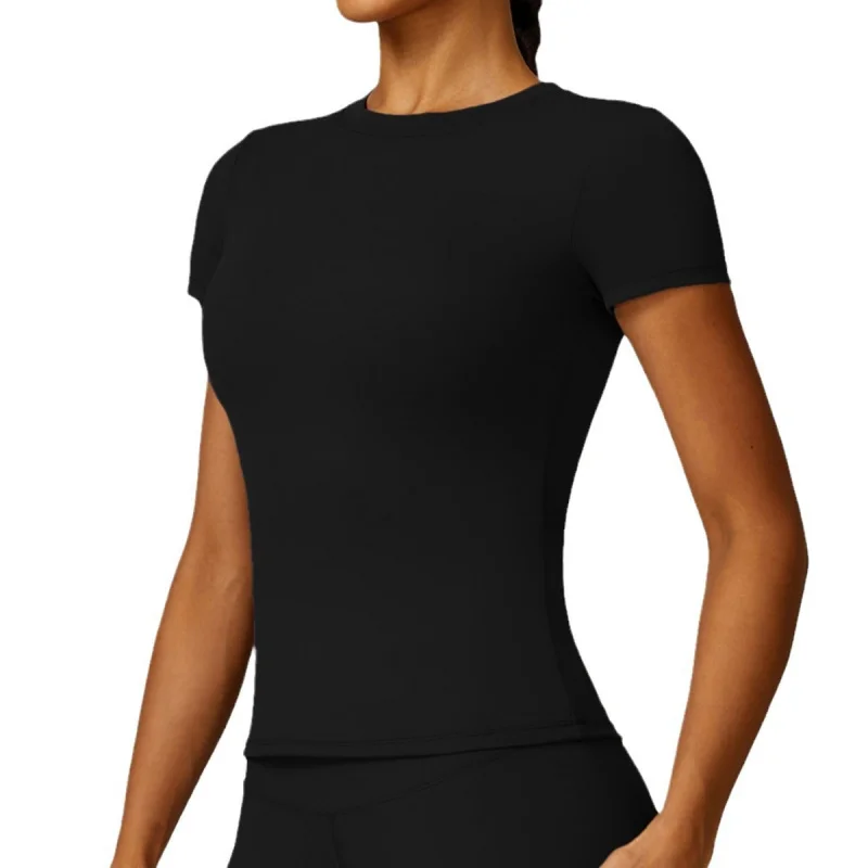 -Chemise femme séchage rapide Yoga entraînement en plein air course sport col rond serré minceur manches courtes coupe ajustée pantalon costume