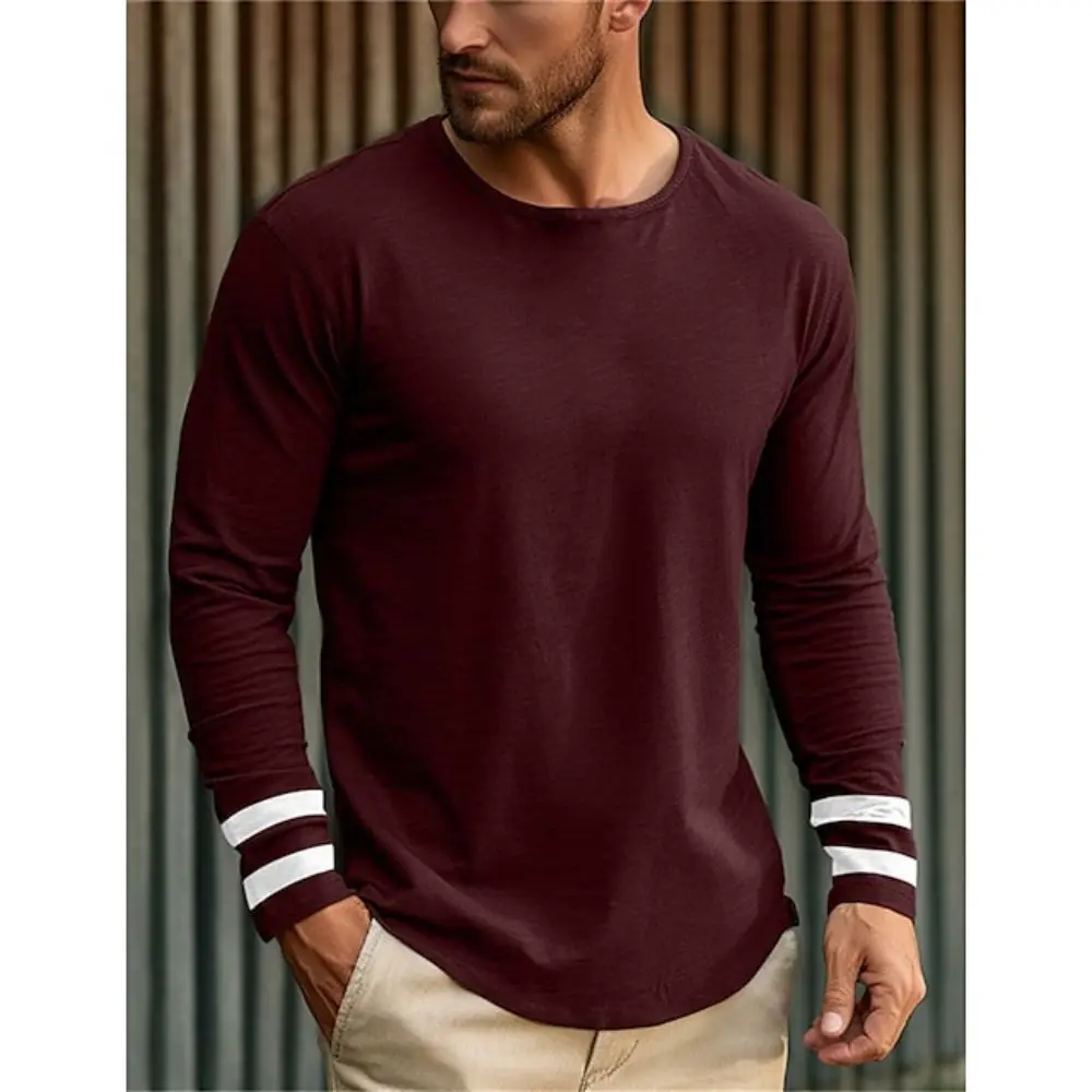 Casual Simple Style Men's T Shirt Street Trend Daily Clothing Fashion Comfortable Long Sleeve T-shirt Autumn Loose Pullover Tops