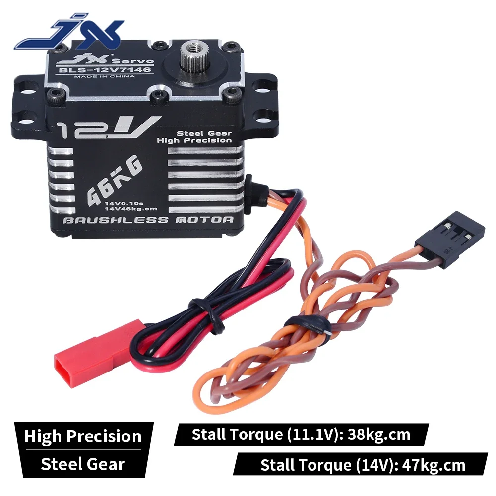 

JX Waterproof Brushless Servo BLS-12V7146 46KG 12V HV Steel Gear Full CNC Aluminium Shell Motor 25T for Rc Model Car Helicopter