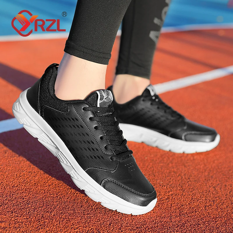 YRZL Black Artificial Leather Sports Shoes for Men High Quality Casual Shoes Waterproof Outdoor Non-slip Comfortable Men Shoes