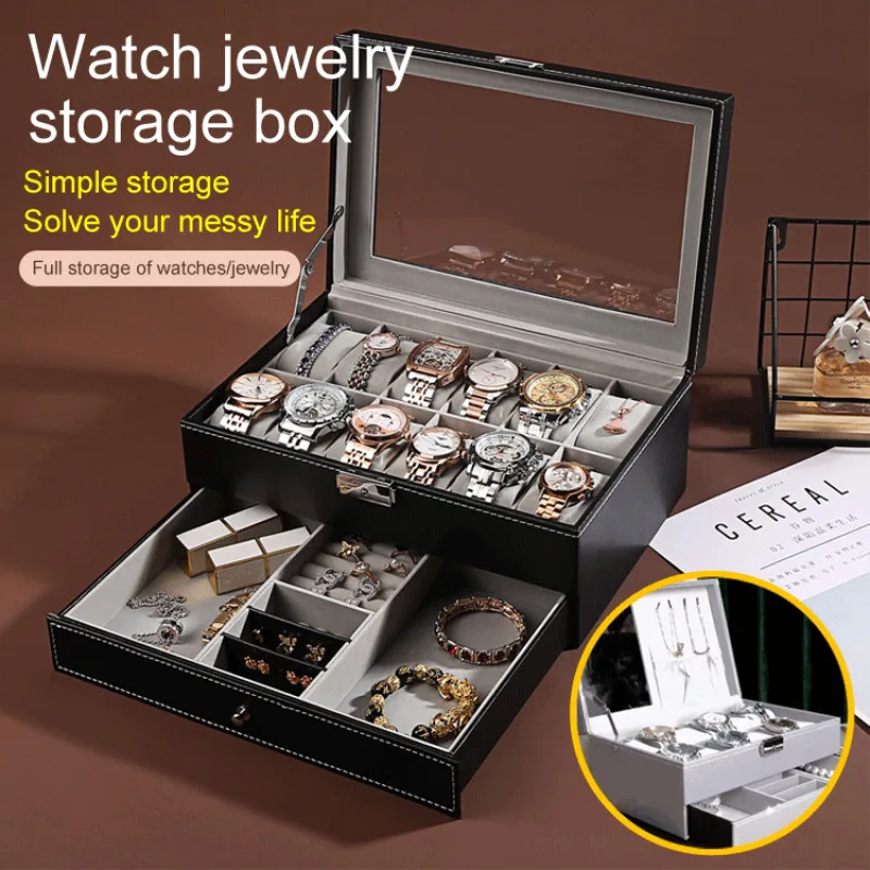 

Double watch jewelry box large capacity jewelry glasses sunglasses multi-function display box simple storage waterproof