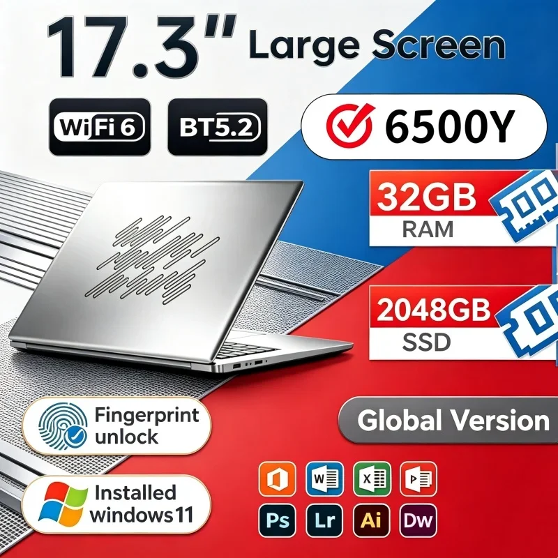 New 17.3" Laptop Intel Core 6500Y 32GB RAM 2TB SSD Fingerprint Recognition Flawless Notebook PC