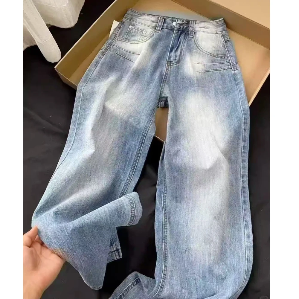 

Autumn Spring Straight Jeans Women Denim Pants Vintage Fashion Female High Waist Jeans Solid Casual Wide Leg Pants Trousers
