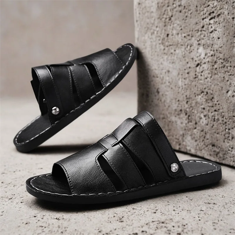 Outdoor Leather Men's Sandals High-quality Summer Non-slip Beach Shoes Sneakers Men Walking Mountaineering Travel Shoes