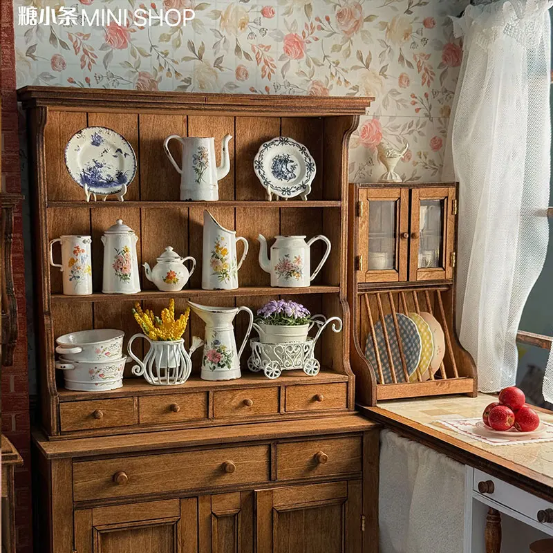 1:6 Wood Vintage Sideboard Cabinet Plate Rack Dollhouse Miniature thumbnail