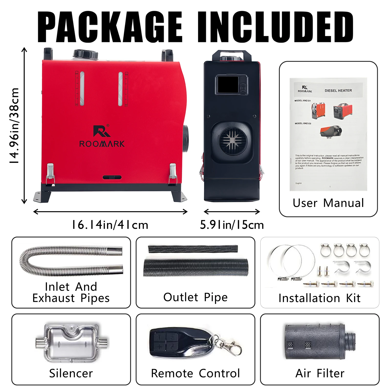 ROOMARK 5/8 KW Diesel Air Heater 12 V All in One Portable Parking Car Heater w/ LCD Monitor Remote Control for Truck RV Trailer