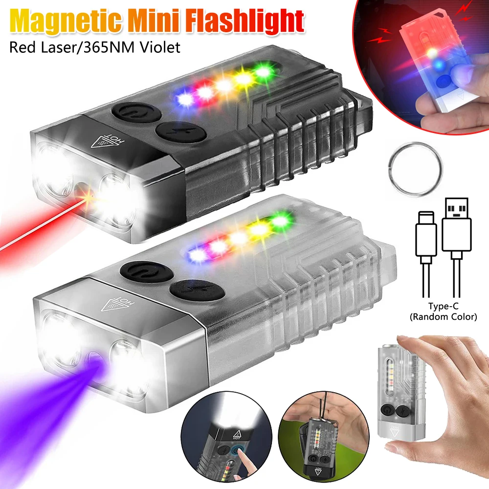 

Mini Powerful Keychain Flashlights V10 High Lumens USB-C Rechargeable Small Pocket EDC LED Flash Light with Tail Magnet UV Light