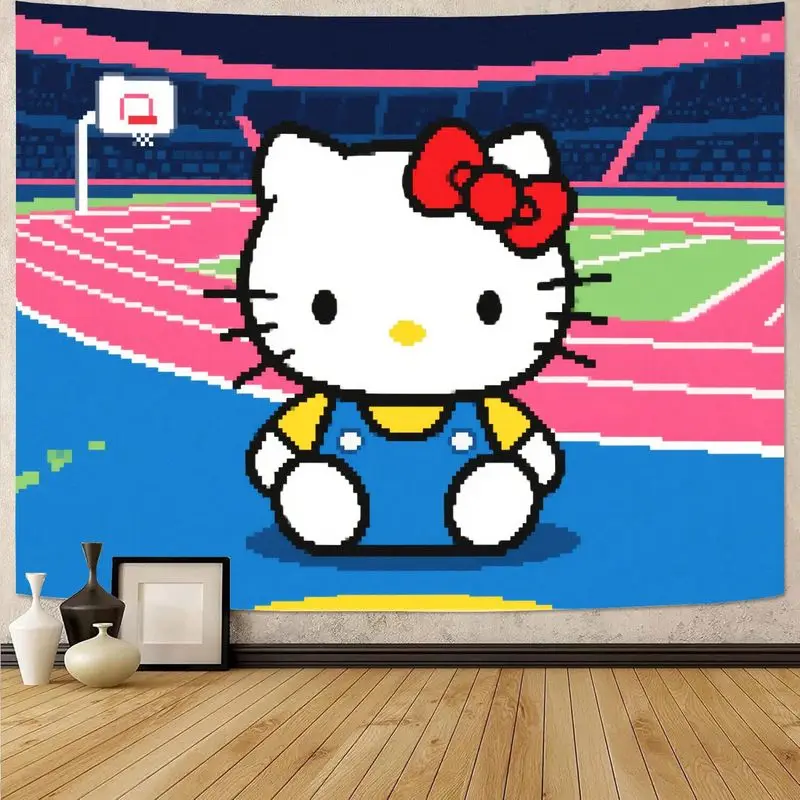 

1 шт., милый гобелен Hello Kitty в винтажном стиле, кавайный настенный художественный декор для спальни, гостиной, подарок для фанатов Hello Kitty