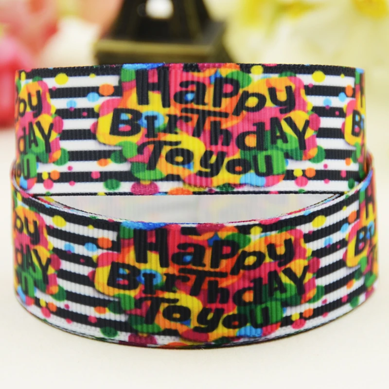 22mm 25mm 38mm 75mm birthday cartoon printed Grosgrain Ribbon party decoration 10 Yards satin ribbons