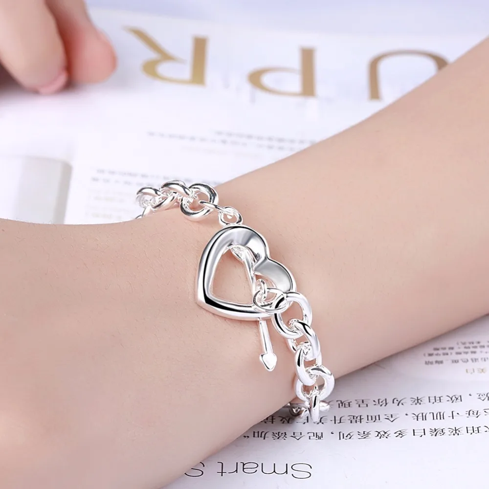 fashion 925 sterling silver arrow heart Bracelets for women Lady Best friend Wedding party  Jewelry Couple gifts