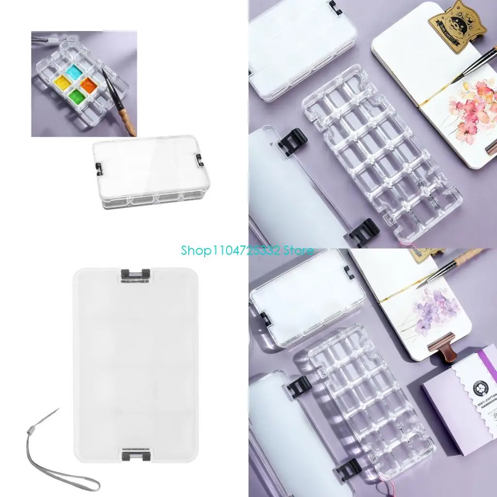 P5EA Clear Plastic Paint Box 12/18 Wells Leakproof Paint Storage Case For Watercolor Oil Acrylic Paints Artists Art Supplies