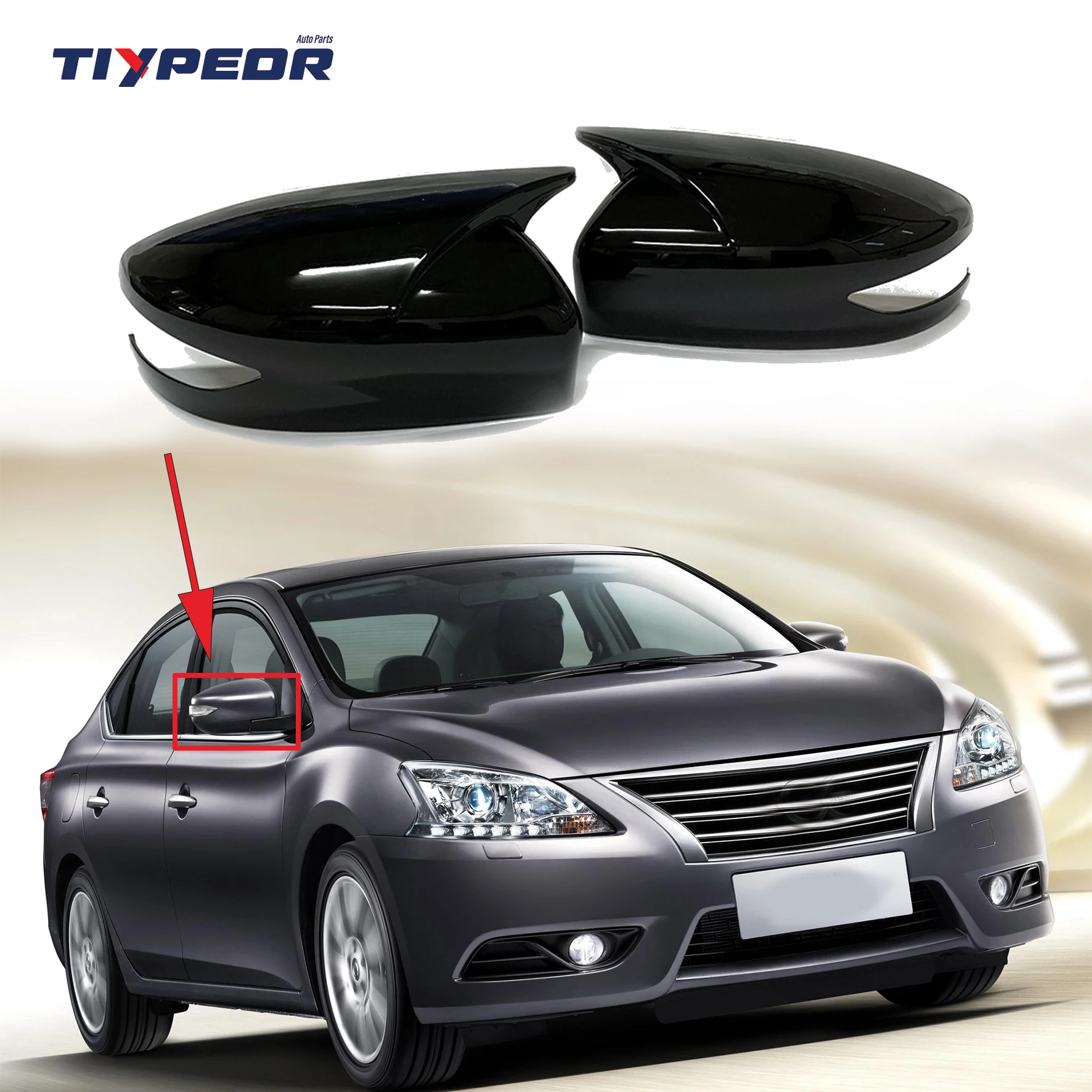 

For Nissan Sylphy 2012 - 2019 Rearview Side Mirror Cover Horn Style Gloss Black Auto Body Spare Parts Exterior Side Mirror Cover