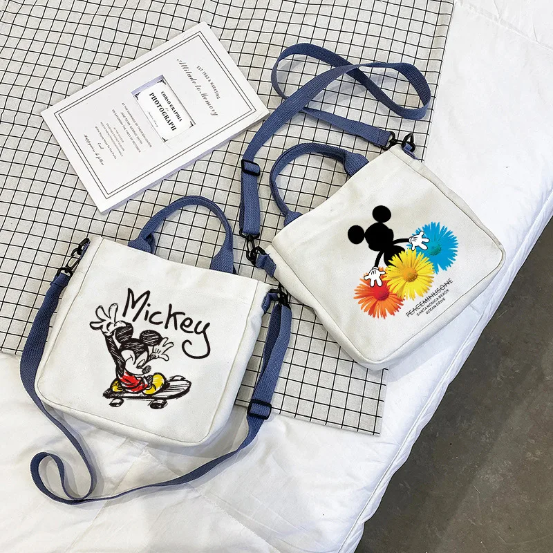 2024 Disney Mickey Mouse Canvas Tote Bag for Women Cartoon Minnie Handbag Detachable Shoulder Strap Large Capacity Crossbody Bag