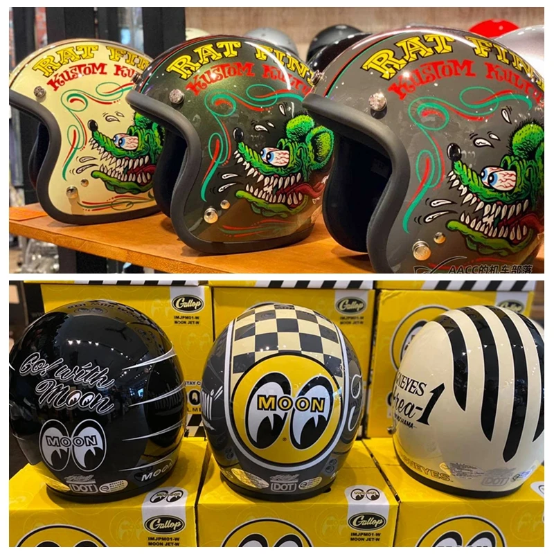 Gallop Mooneyes Retro Half Helmet, Rat Fink Anime Merchandise, Big Eyes Smiley Face, Vespa Motorcycle Helmet