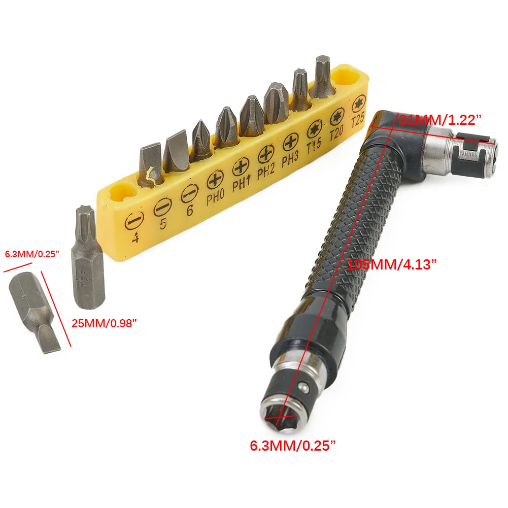 Chrome Vanadium Steel L Shaped Wrench Driver and Screwdriver Set with 10 Types of Bits for Various Applications