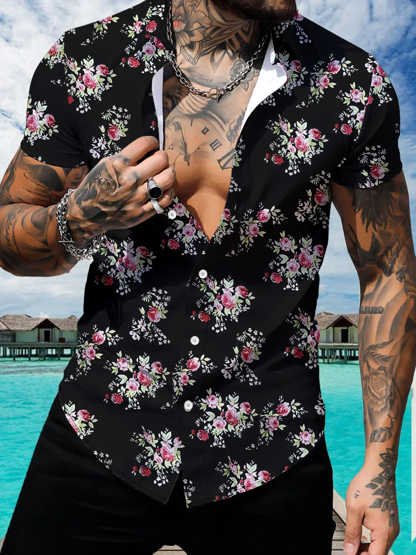 Men's Fashion Print Hawaiian Shirt Summer Casual Man Short Sleeve Tropical Beach Wear Stylish Lightweight Party Tops